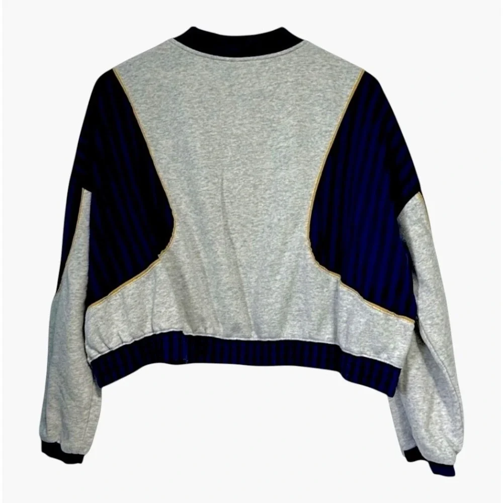 Urban Outfitters Womens Cropped Bomber Colorblock Jacket M Gray‎ Navy Gold Y2K